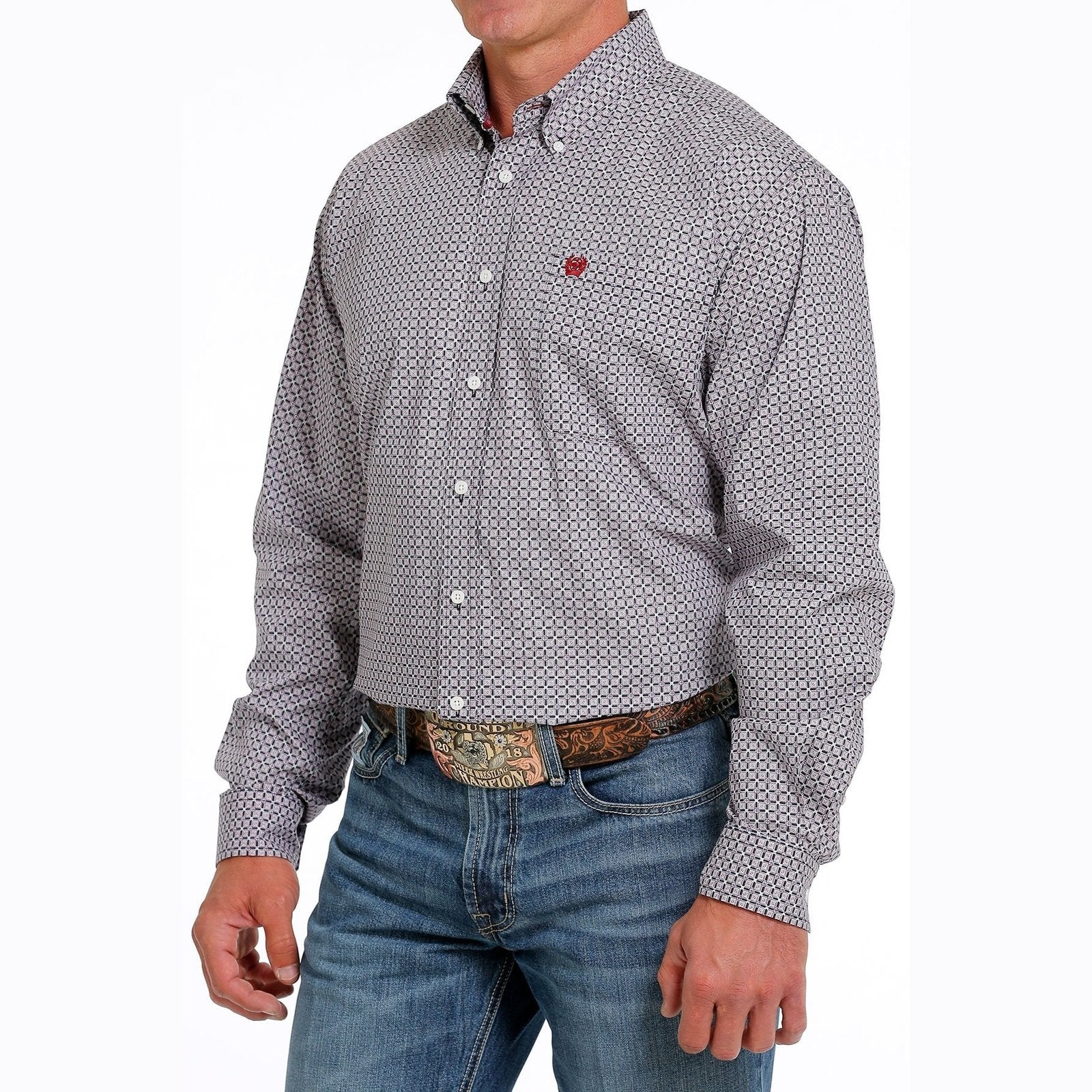 Cinch Men’s Western Shirt Geometric Print Geometric Button Down Blue/Red Match Dad - Image 2