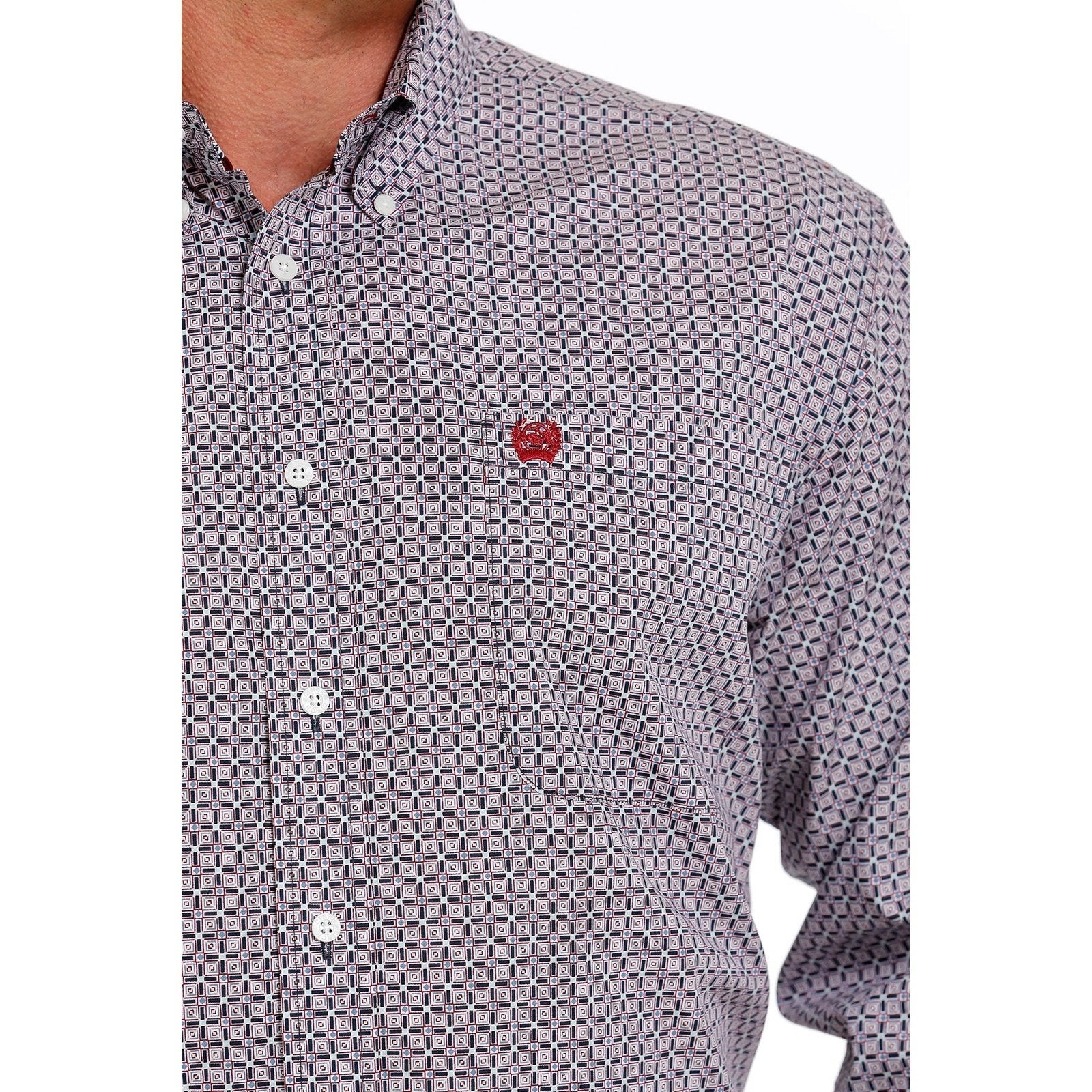 Cinch Men’s Western Shirt Geometric Print Geometric Button Down Blue/Red Match Dad - Image 3