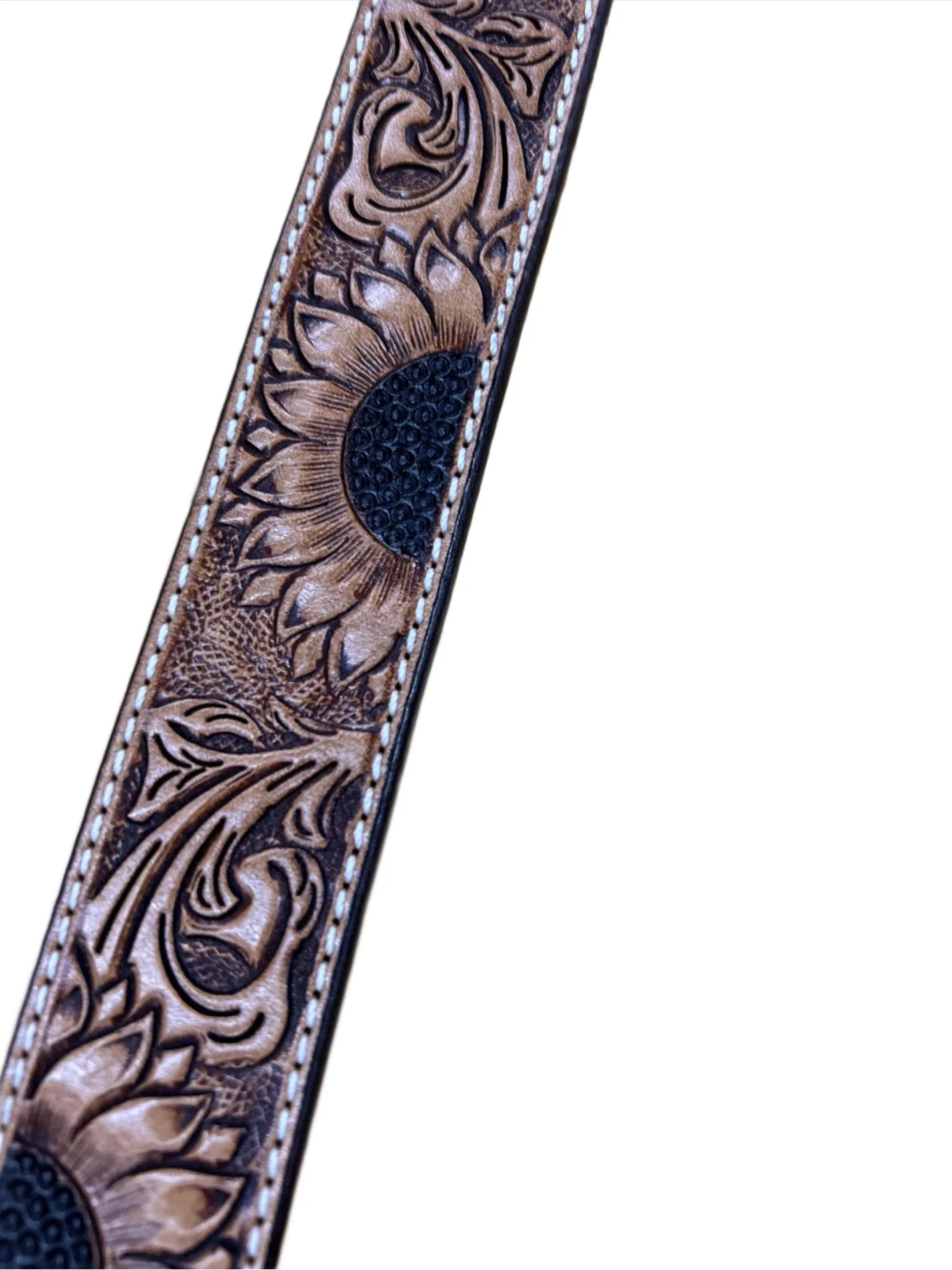 Western Fashion Accessories Ranger Belt Company Tooled Sunflower Floral Belt WB663 - Image 2