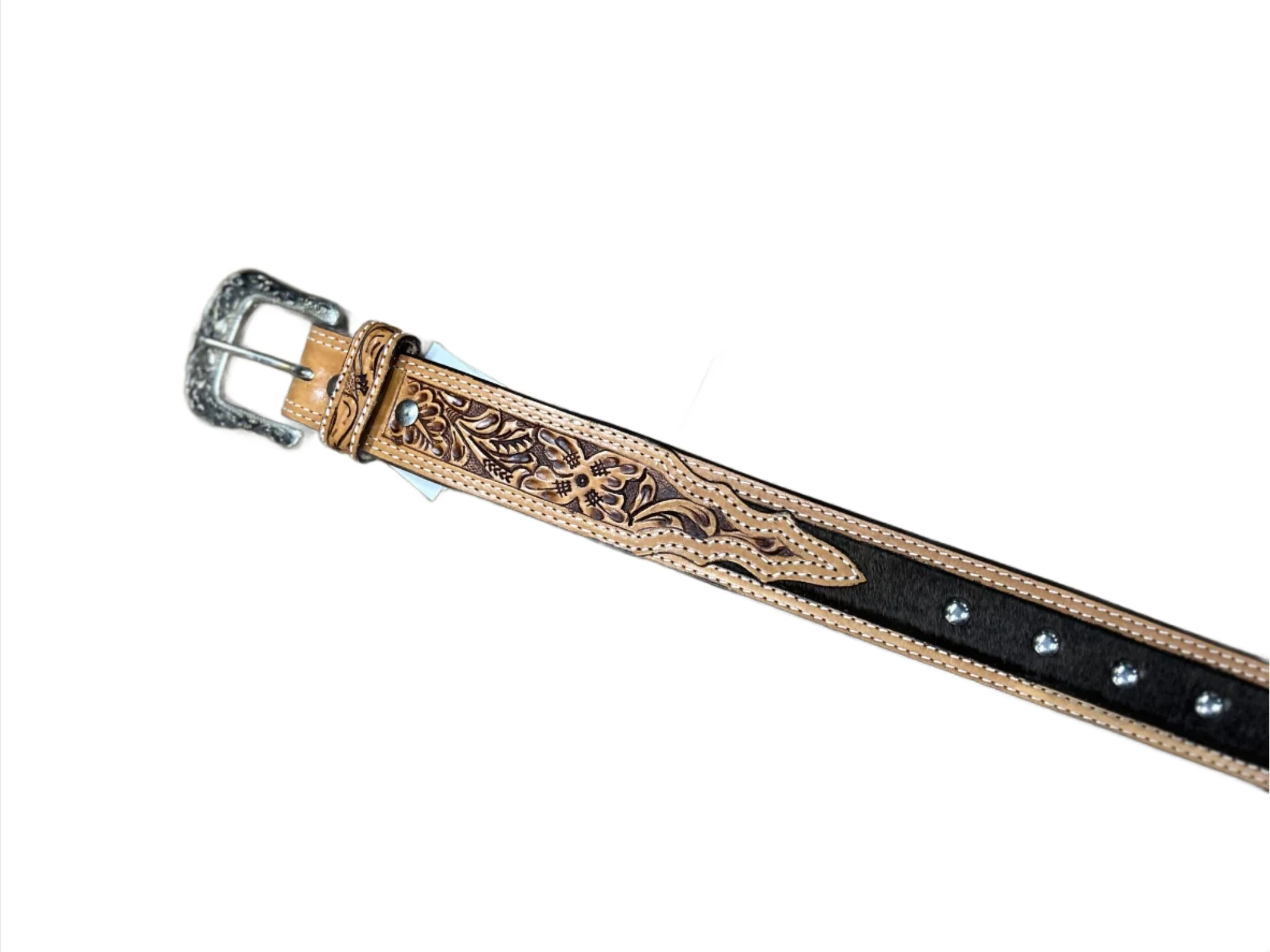 Western Fashion Accessories Twisted X Men's Engraved Hair On Belt With Studs - Image 2