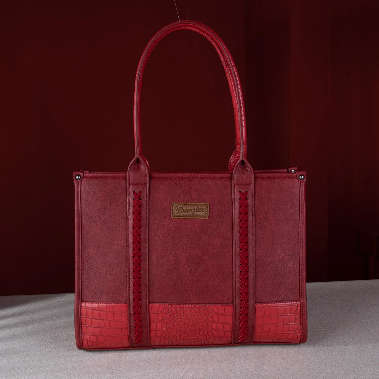 Wrangler Croc Print Concealed Carry Wide Tote - Burgundy