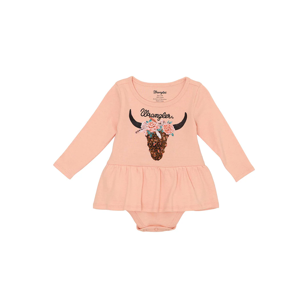 Wrangler Girl's Infant Knit Bodysuit With Skirt Floral Steer Head In Coral