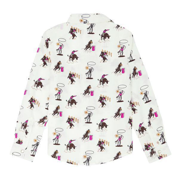 Wrangler Girl's Rodeo Cowboy Print Long Sleeve Snap Shirt-CLEARANCE - Image 2