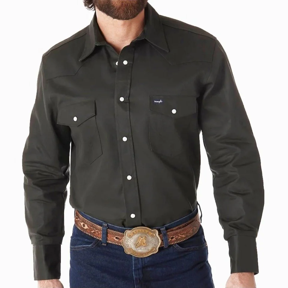 Wrangler Men’s Shirt Western Cowboy Cut Long Sleeve Firm Finish Snaps