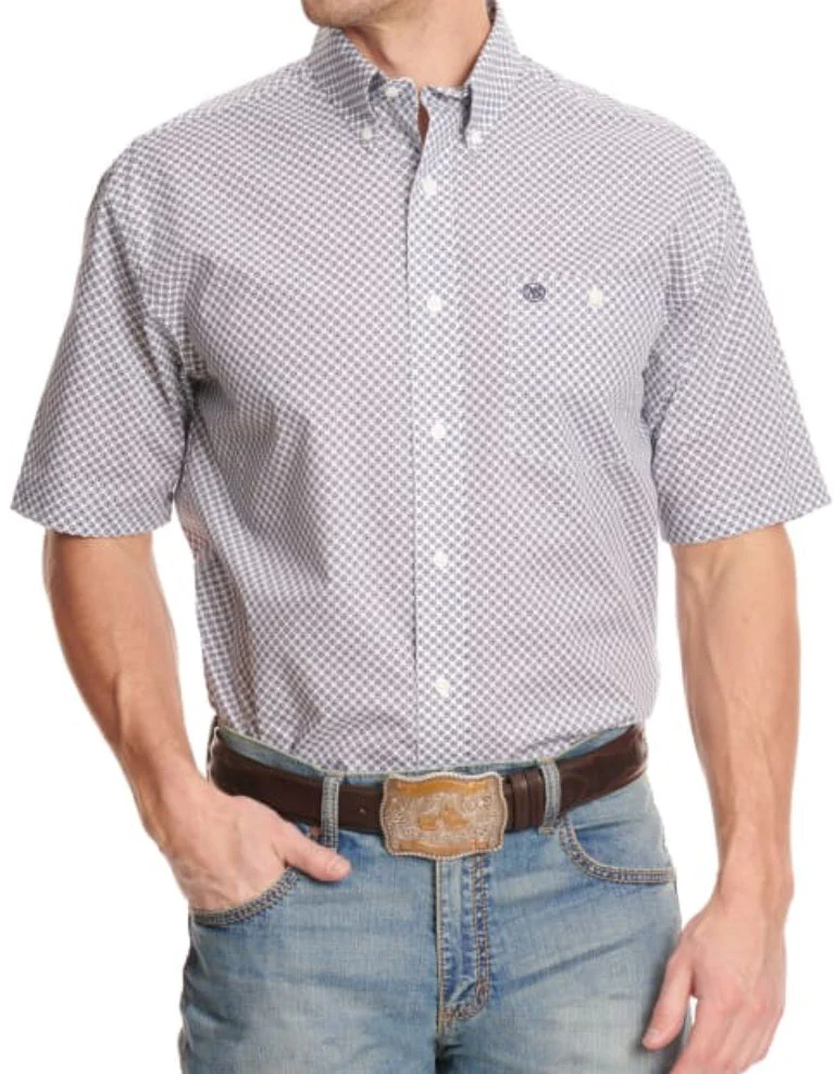 Wrangler Men’s Short Sleeve Button Shirt Classic Fit White Geo Print