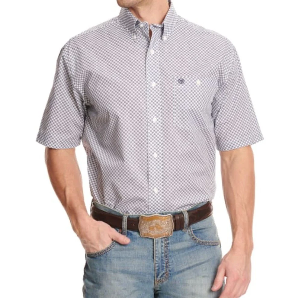 Wrangler Men’s Short Sleeve Button Shirt Classic Fit White Geo Print - Image 2