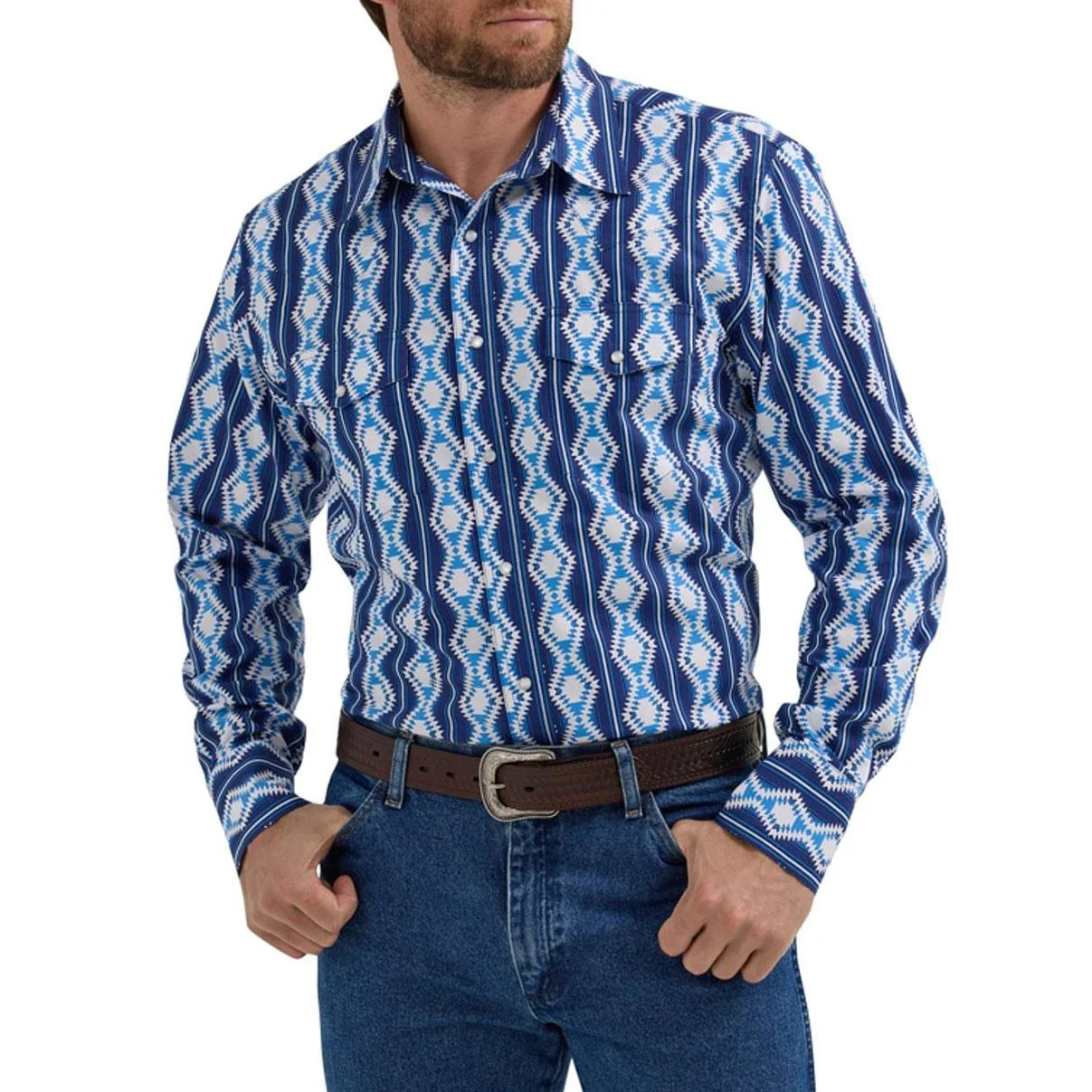 Wrangler Men's Blue Checotah Snap Long Sleeve Shirt -CLEARANCE