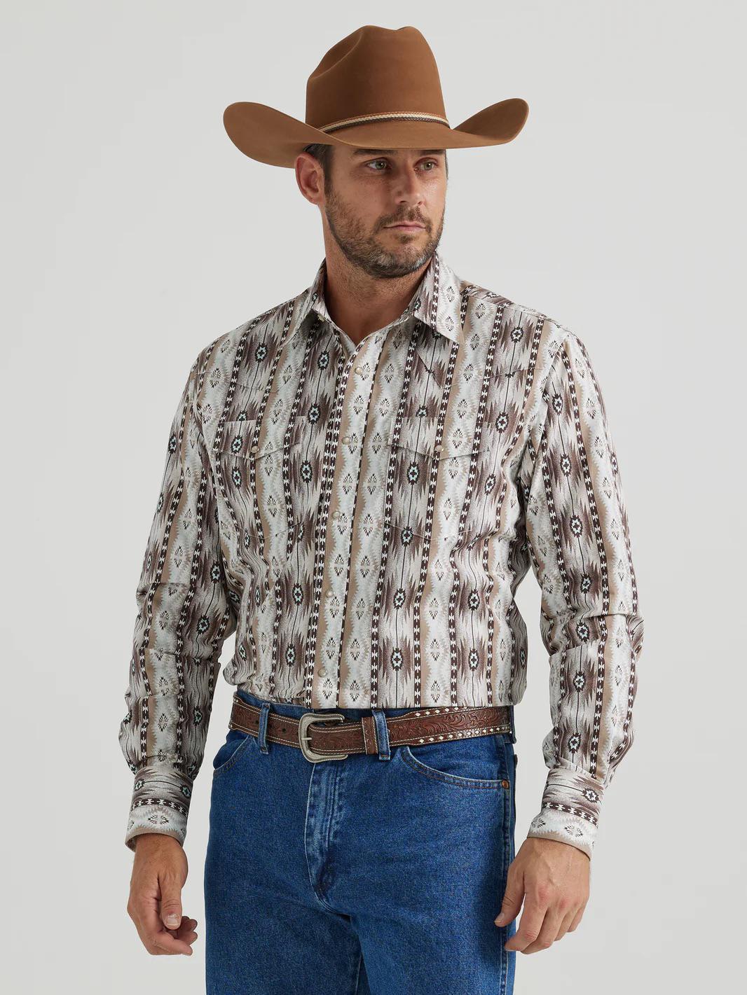 Wrangler Men's Brown Checotah Print Western Shirt -CLEARANCE - Image 11