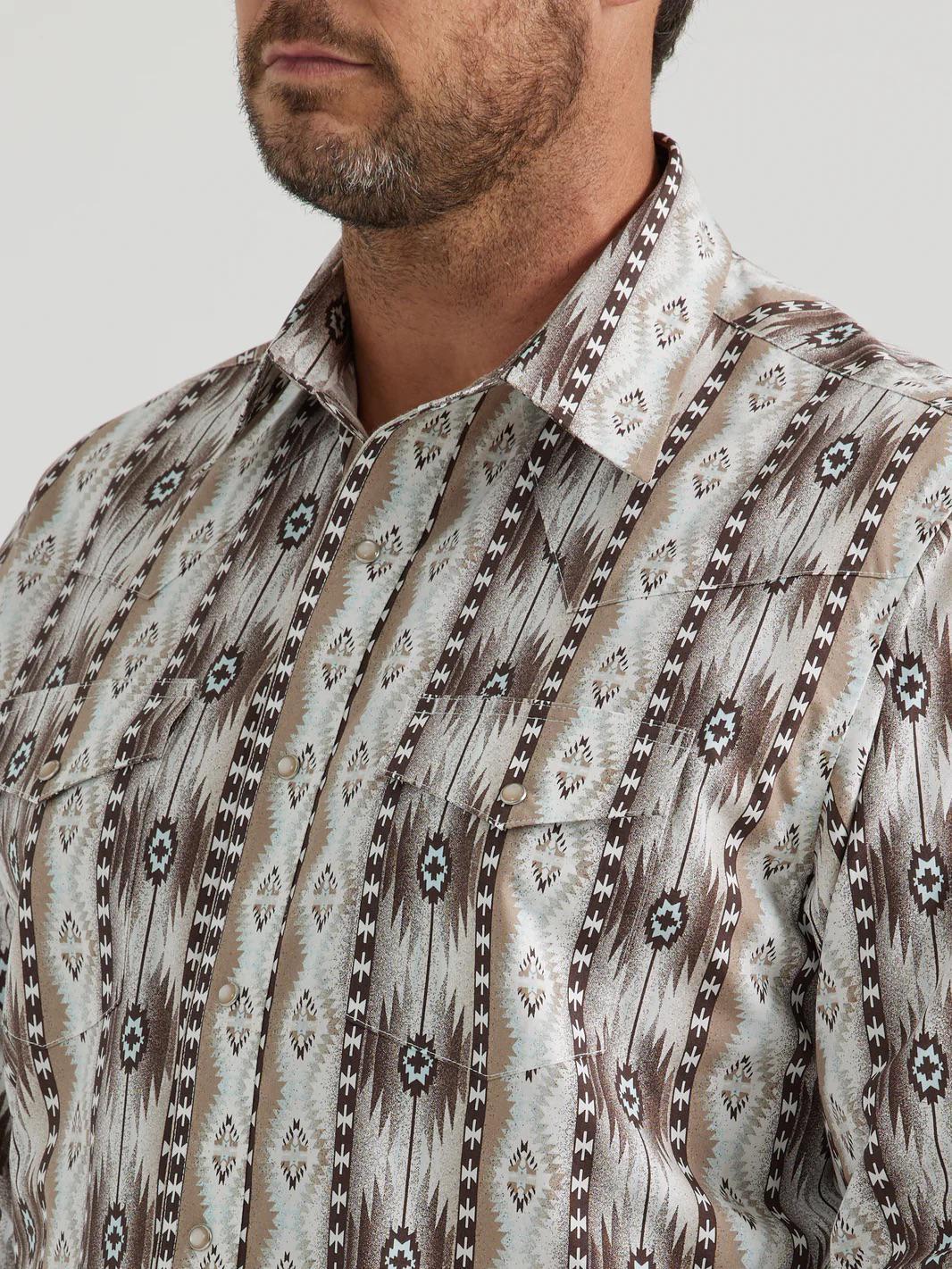 Wrangler Men's Brown Checotah Print Western Shirt -CLEARANCE - Image 2
