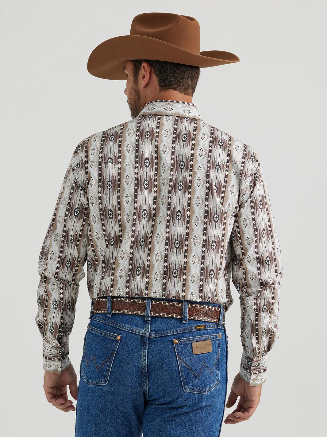 Wrangler Men's Brown Checotah Print Western Shirt -CLEARANCE - Image 3