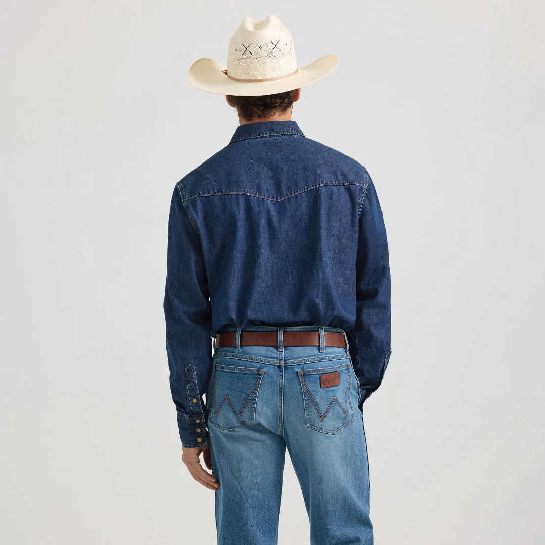 Wrangler Men's Denim Long Sleeve Button Up Dark Denim - Image 2