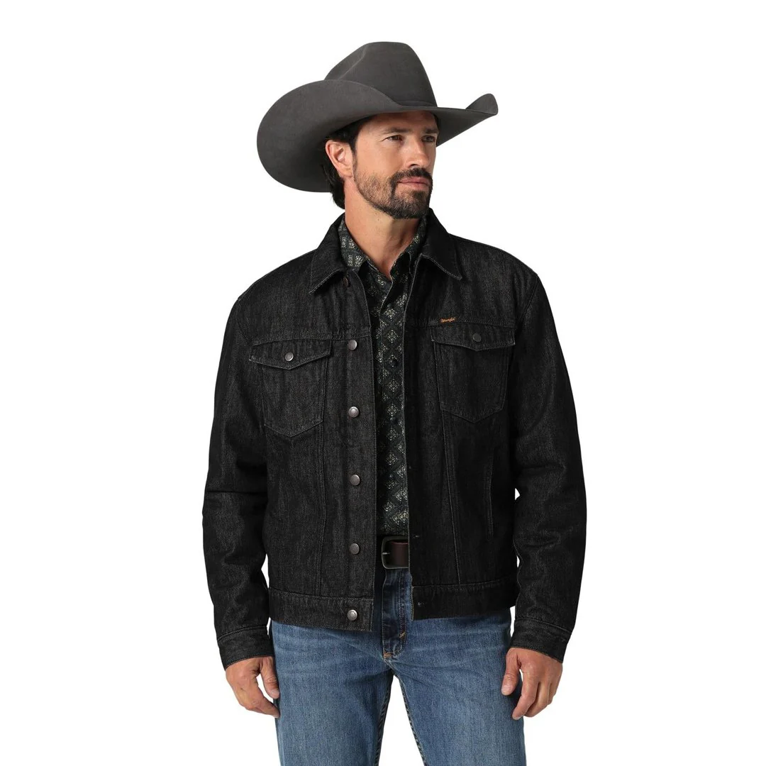 Wrangler Men's Denim Sherpa Lined Jacket Black Obelisk