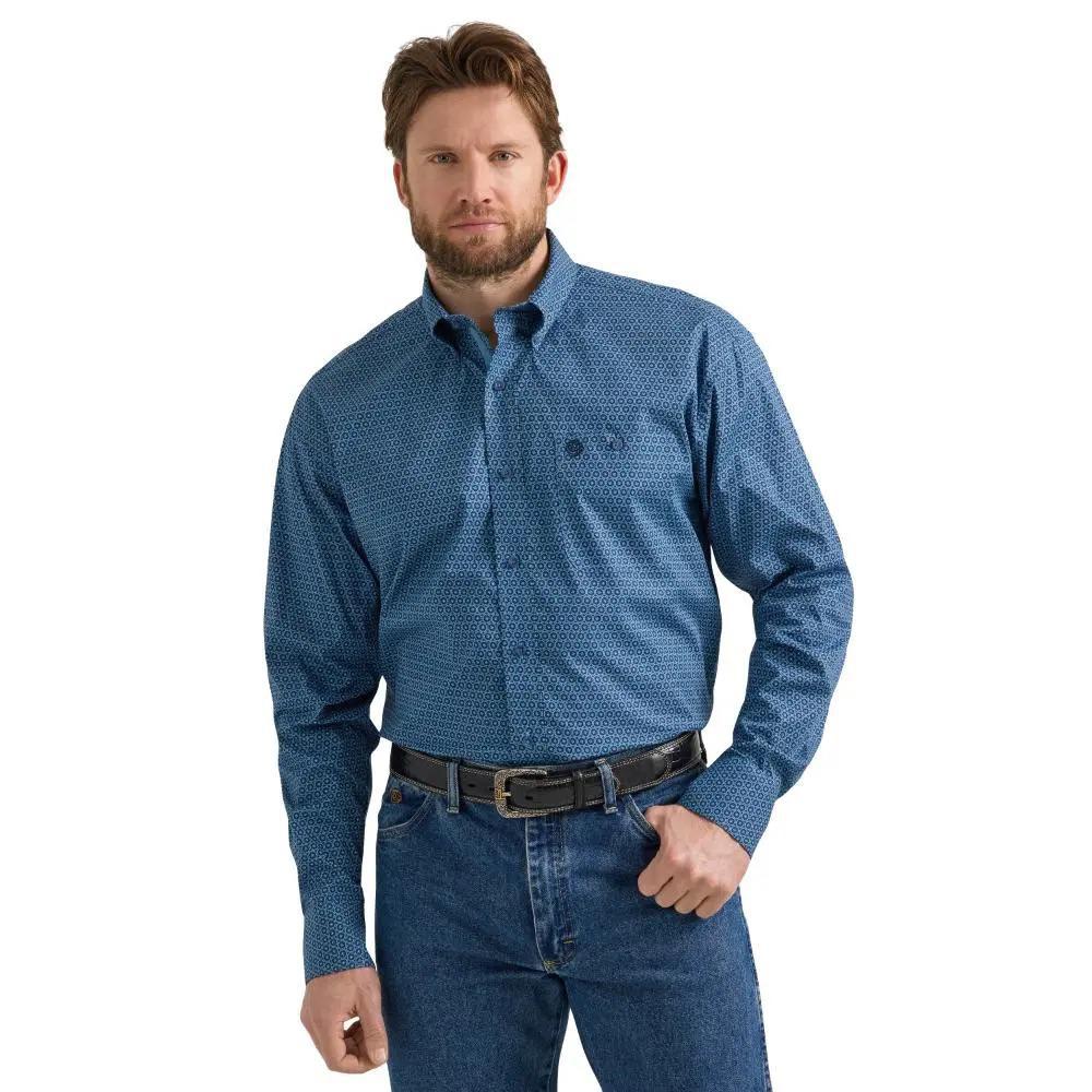 Wrangler Men's George Strait Long Sleeve Plaid Shirt Navy