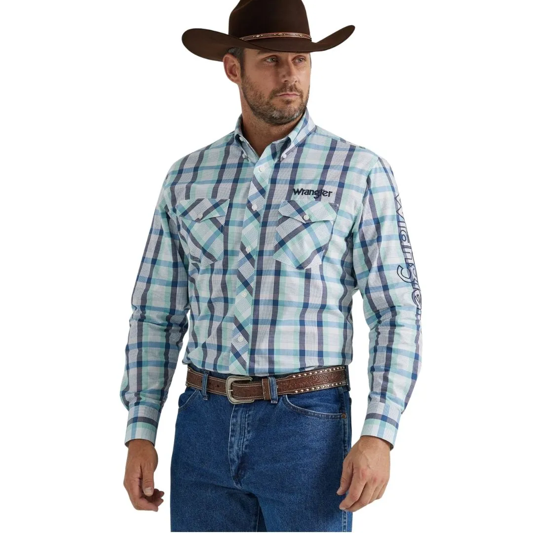 Wrangler Men's Logo Long Sleeve Shirt Teal