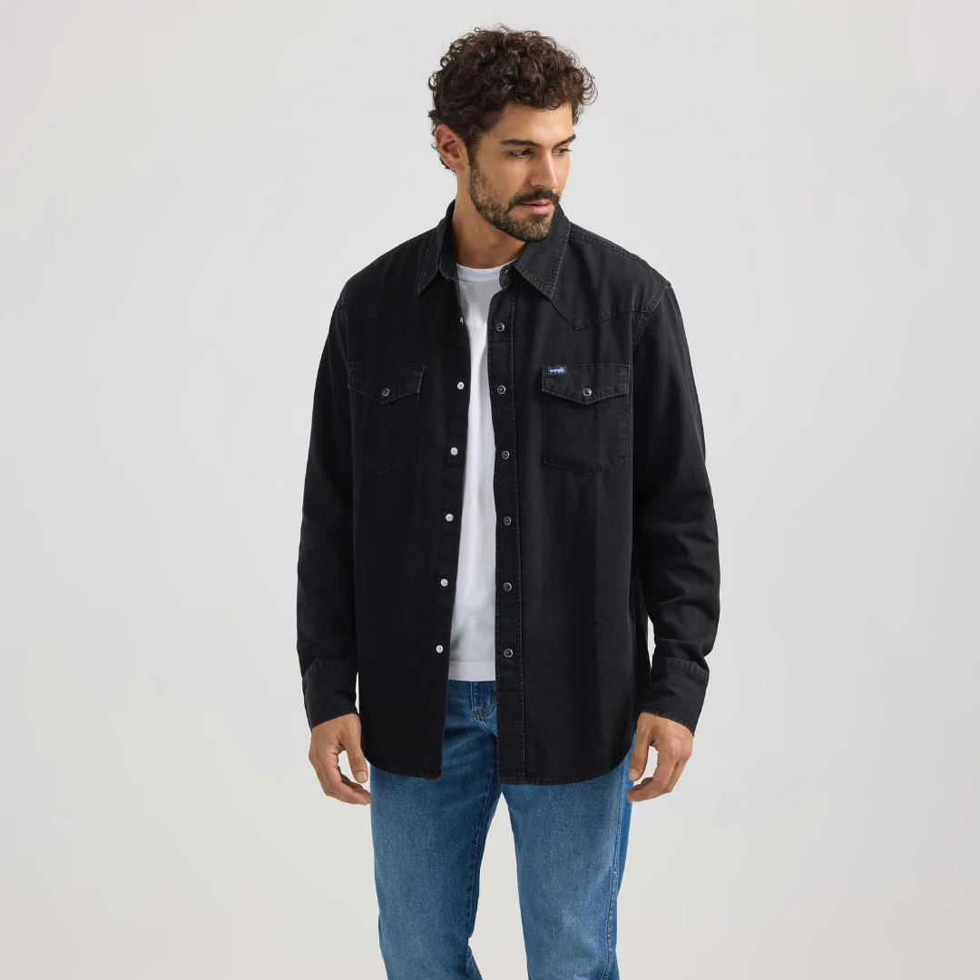 Wrangler Men's Long Sleeve Button Up Denim Shirt BLK