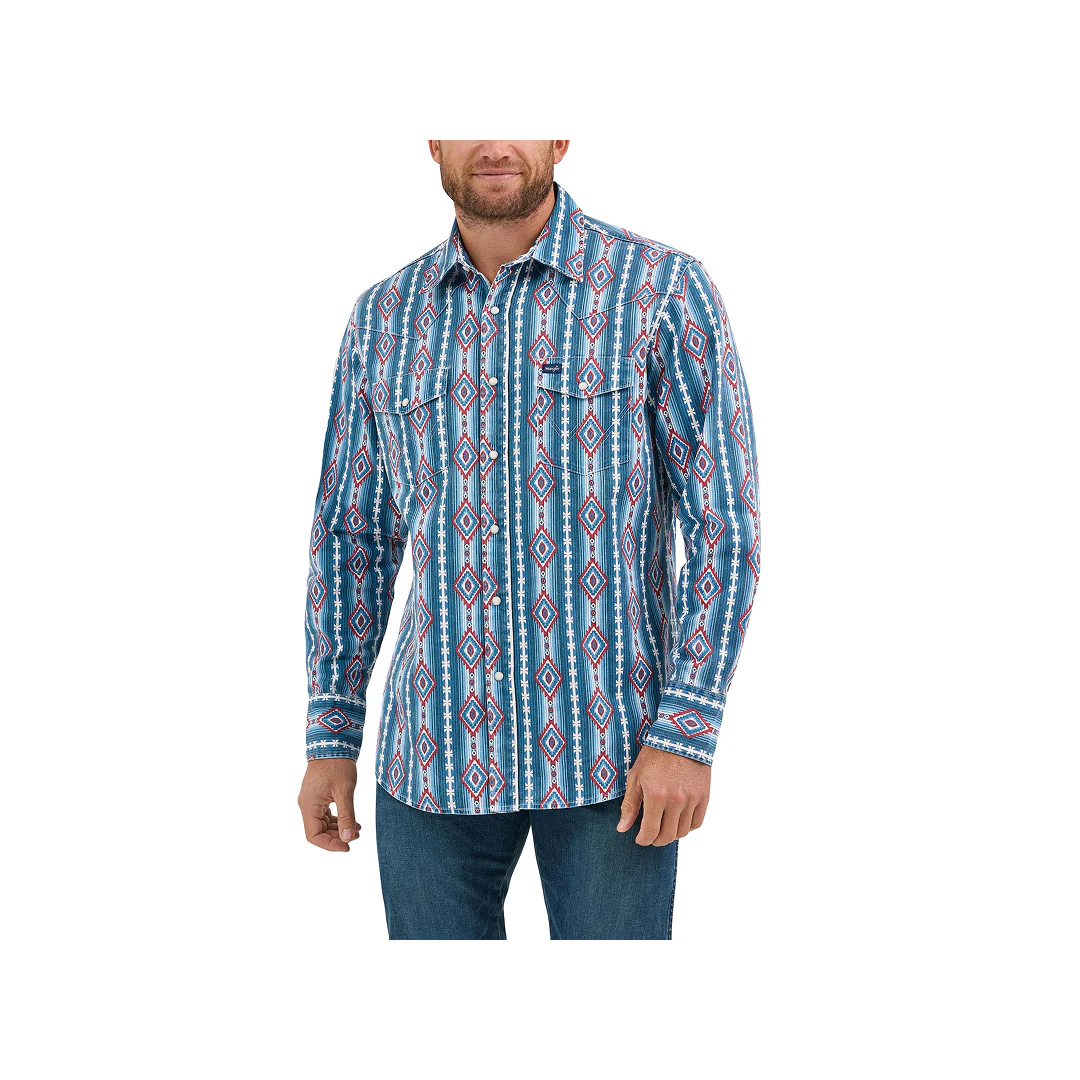 Wrangler Men's Vintage Inspired Long Sleeve Shirt Americana Multi -CLEARANCE