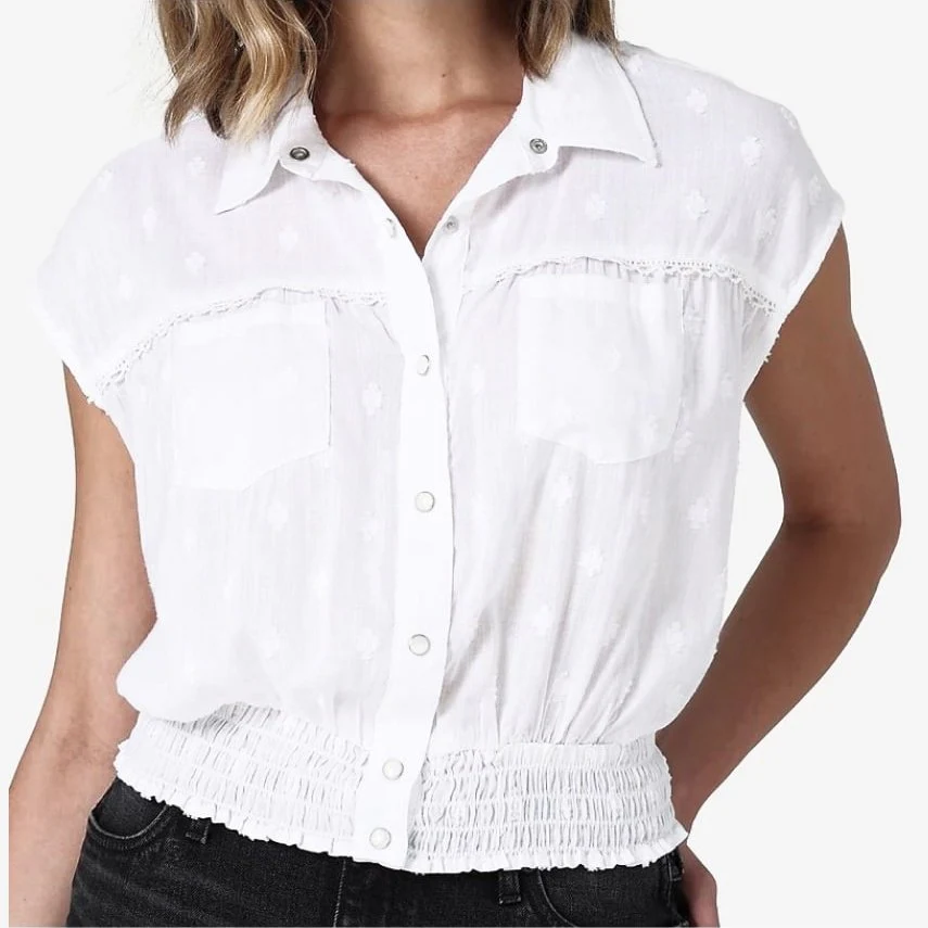Wrangler Women’s Blouse Retro Smocked Collared Crop-CLEARANCE