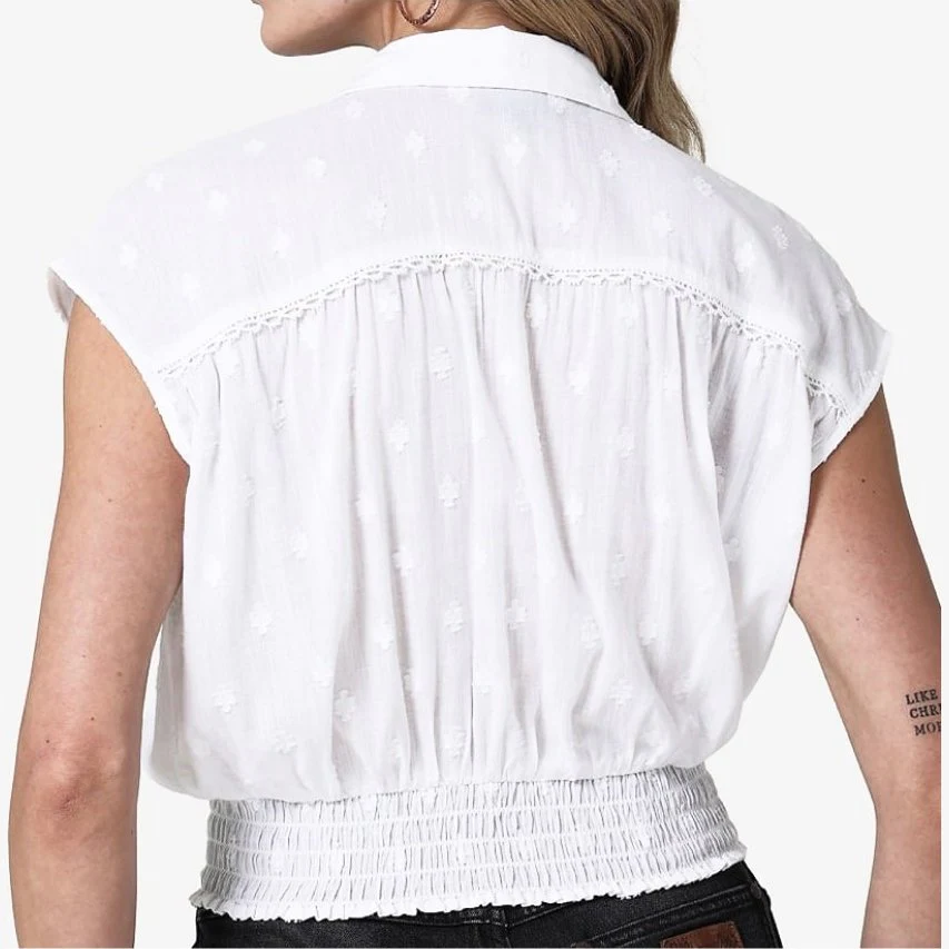Wrangler Women’s Blouse Retro Smocked Collared Crop-CLEARANCE - Image 2