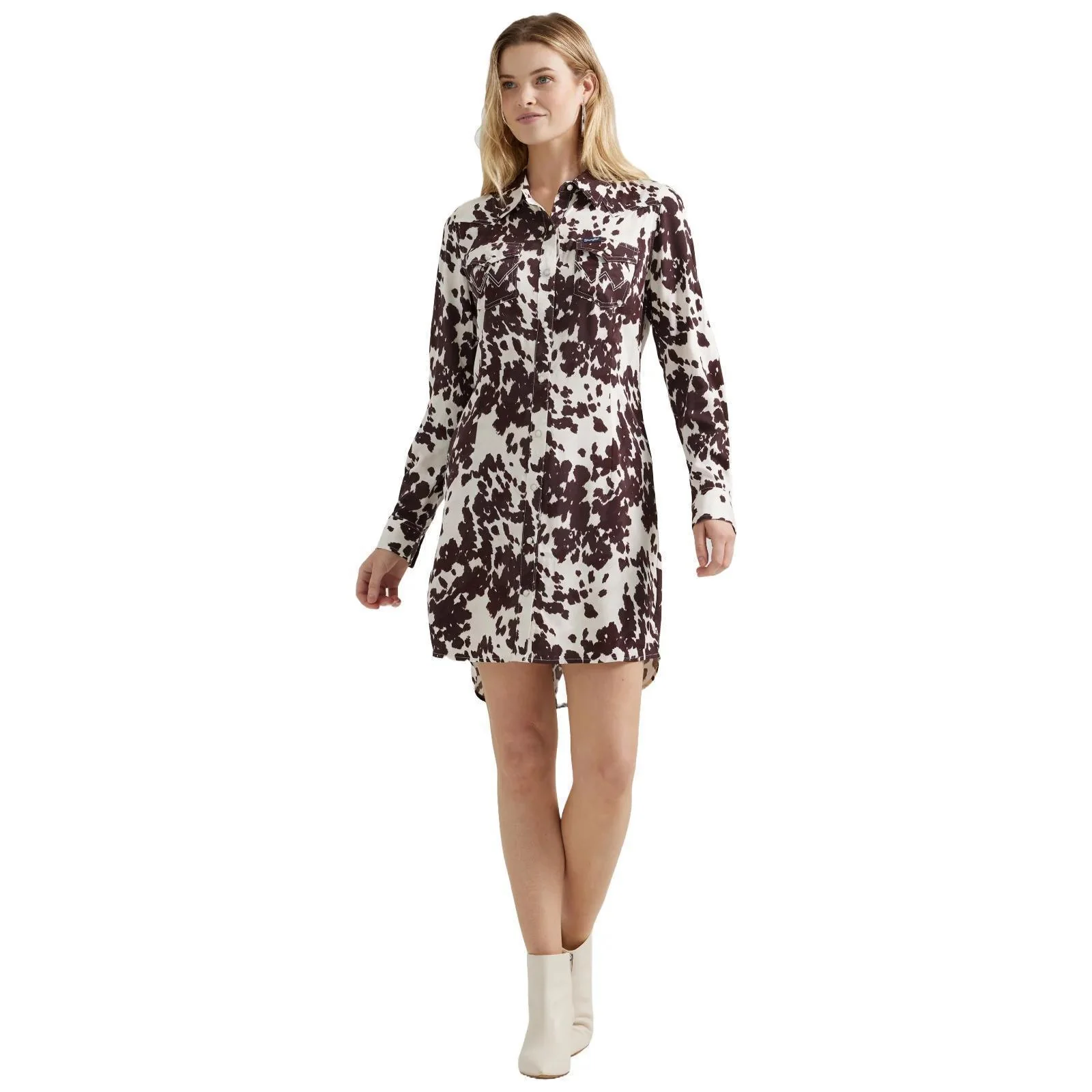 Wrangler Women's Americana Cow Print Western Snap Shirt Dress - Image 3