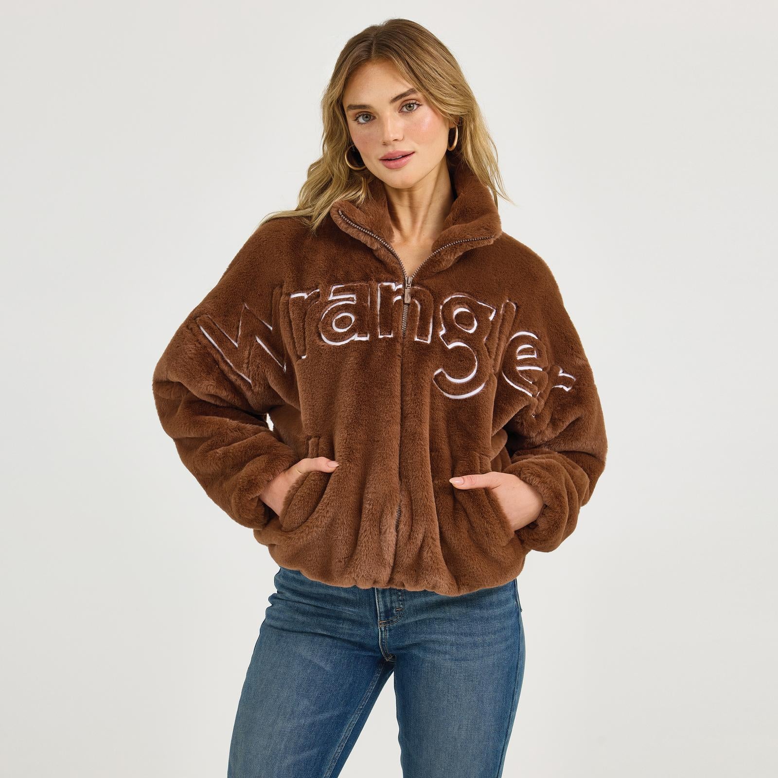 Wrangler Women's Retro® Logo Fur Jacket - Brown - Image 2