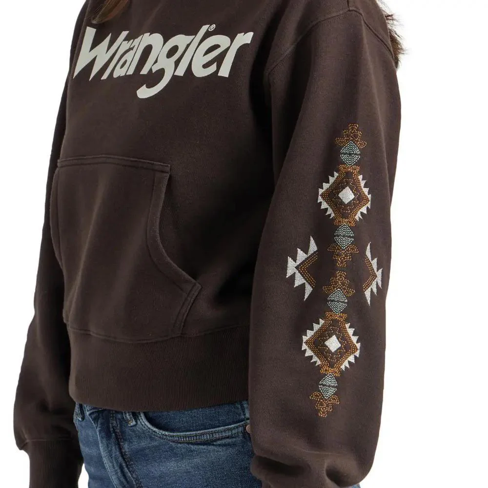 Wrangler Women's Logo Hoodie In Dark Brown - Image 3