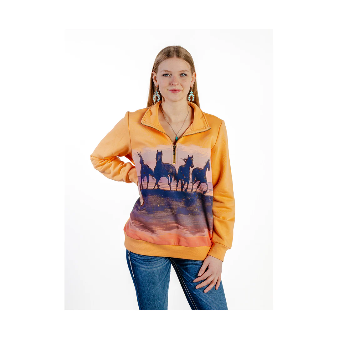 Wrangler Women's Retro Americana Sweatshirt 1/4 Zip In Orange