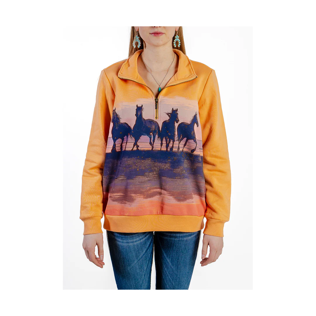Wrangler Women's Retro Americana Sweatshirt 1/4 Zip In Orange - Image 2