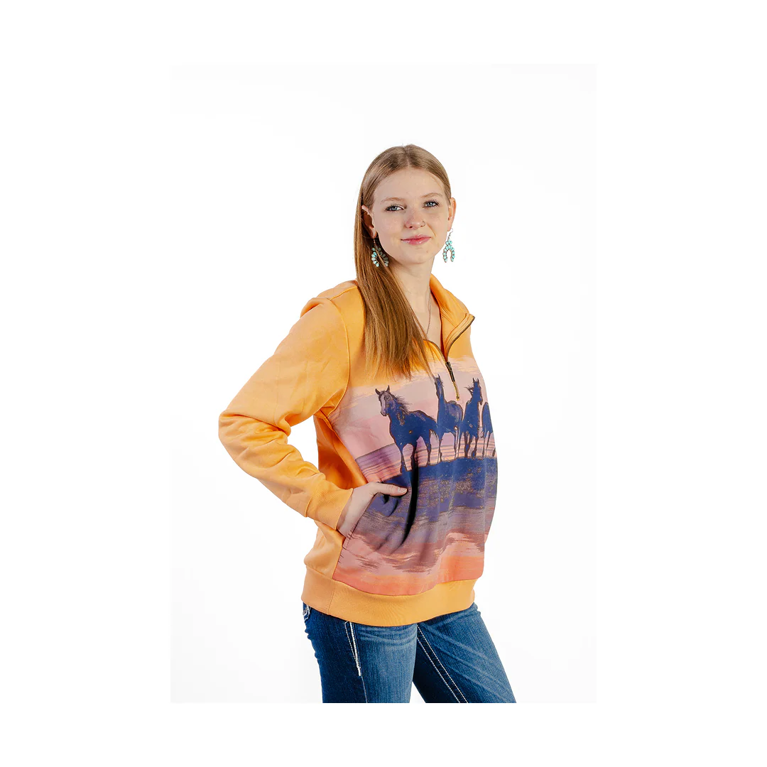 Wrangler Women's Retro Americana Sweatshirt 1/4 Zip In Orange - Image 3