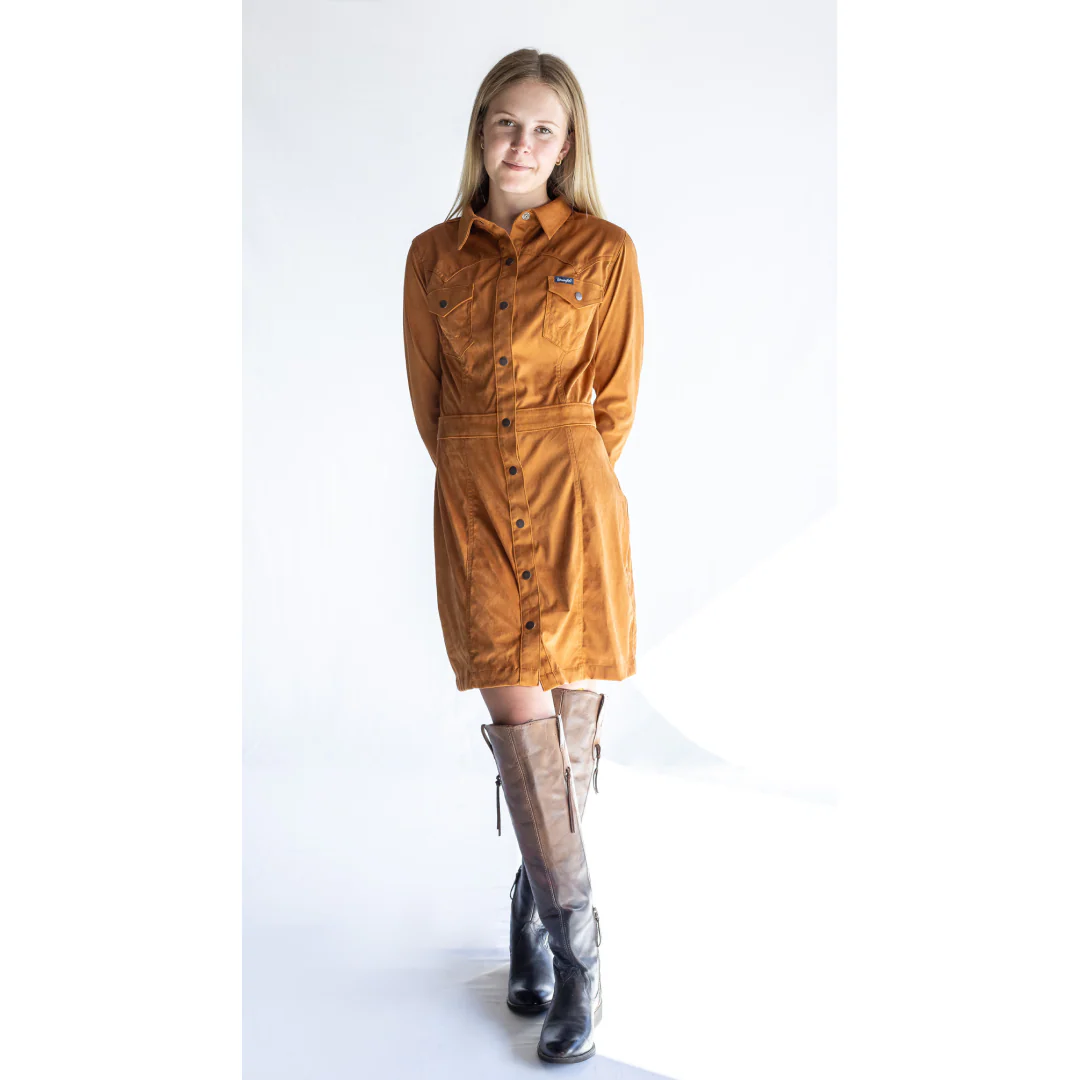 Wrangler Women's Retro Western Vintage Snap Shirt Dress Brown