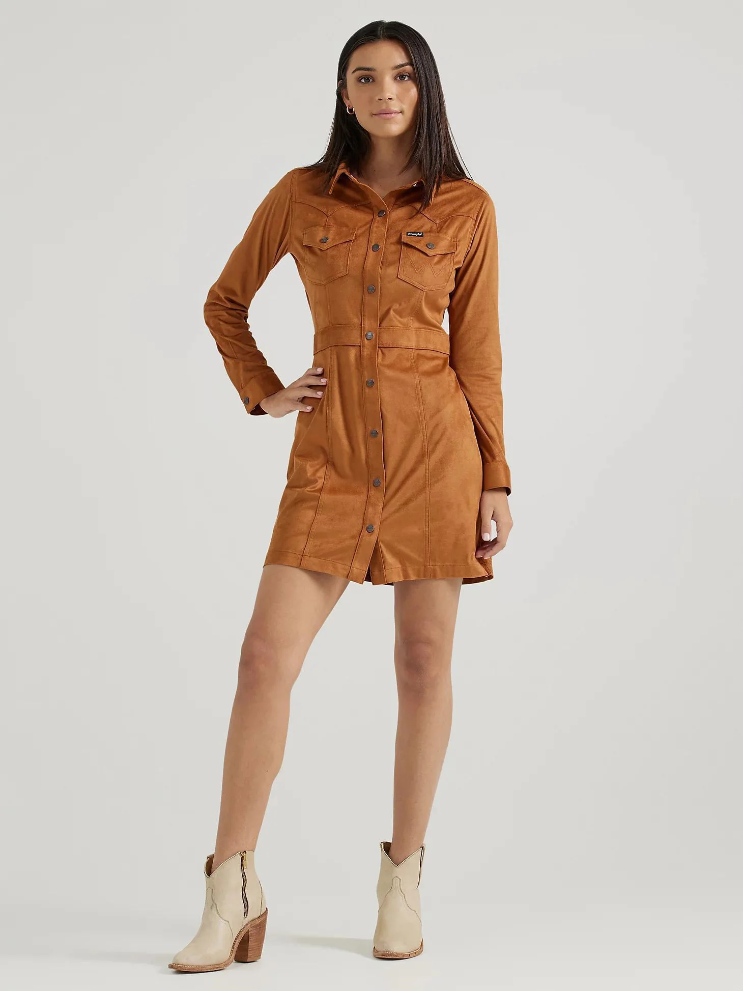 Wrangler Women's Retro Western Vintage Snap Shirt Dress Brown - Image 3