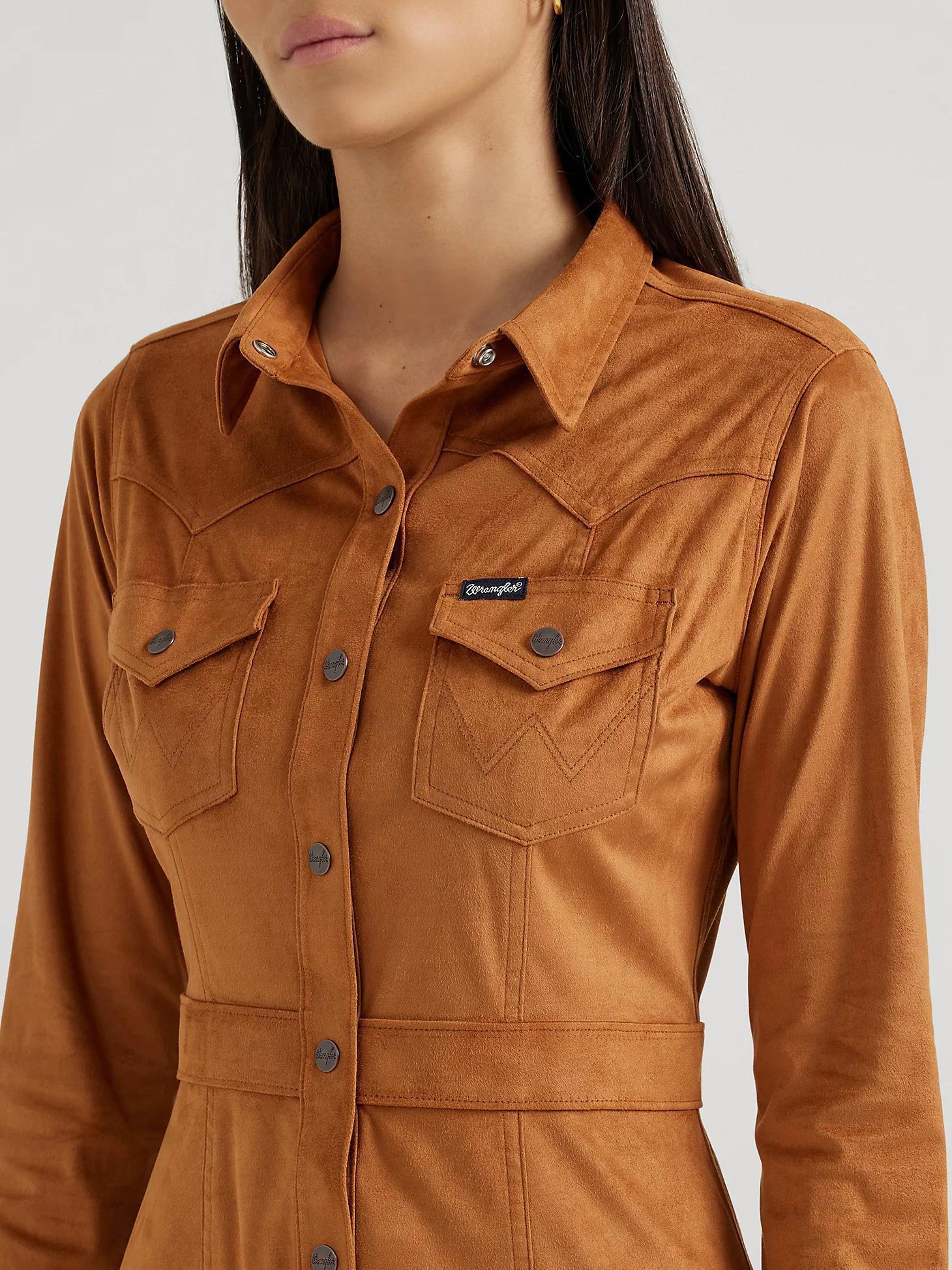 Wrangler Women's Retro Western Vintage Snap Shirt Dress Brown - Image 5
