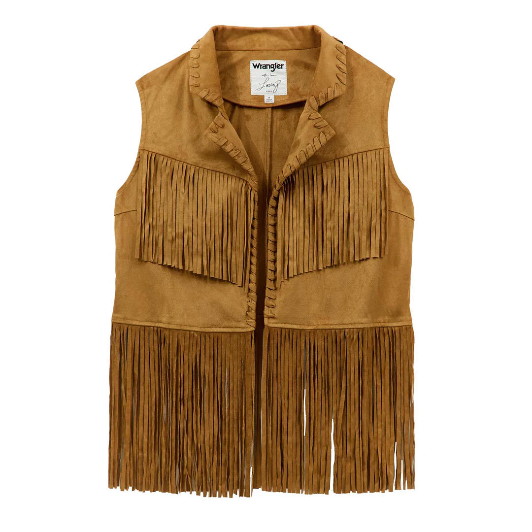 Wrangler X Lainey Wilson Women's Festival Fringe Suede Vest Bone Brown - Image 5