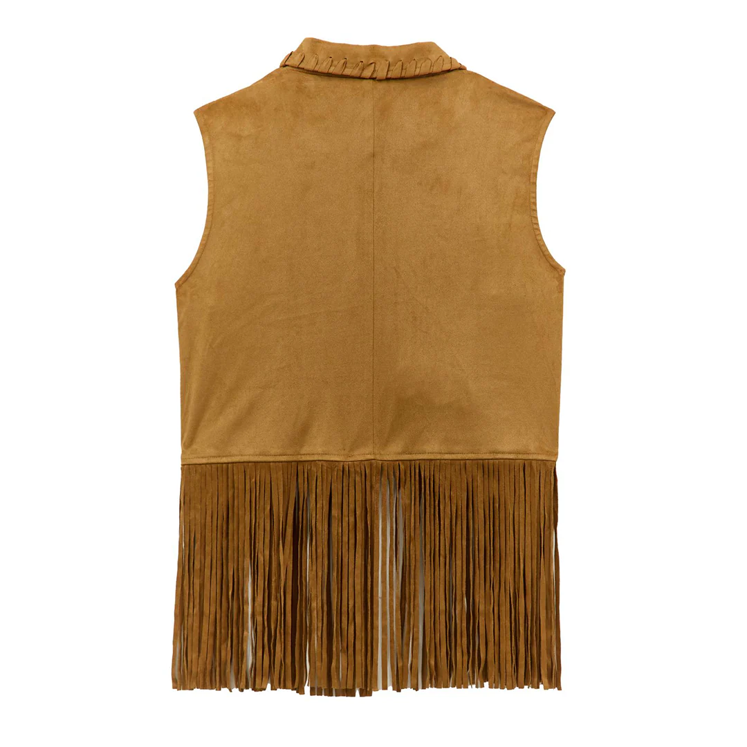 Wrangler X Lainey Wilson Women's Festival Fringe Suede Vest Bone Brown - Image 6
