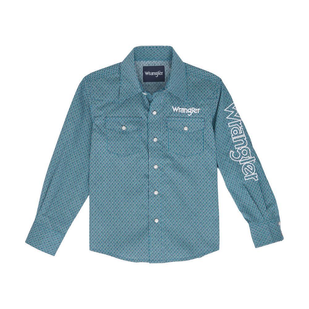Wrangler Youth Boy's LOGO Long Sleeve Snap Shirt Turquoise - CLEARANCE