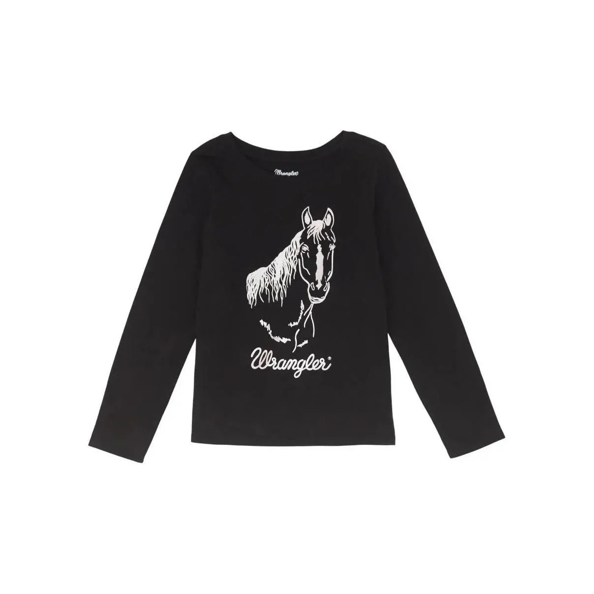 Wrangler Youth Girl's Horse Long Sleeve T-Shirt Black