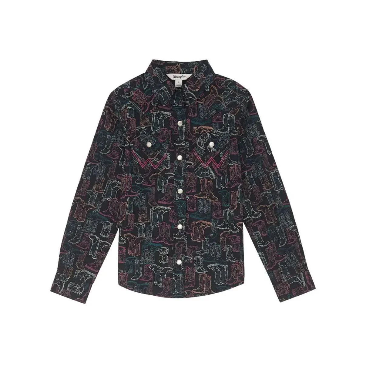Wrangler Youth Girl's Long Sleeve Woven Snap Shirt Black